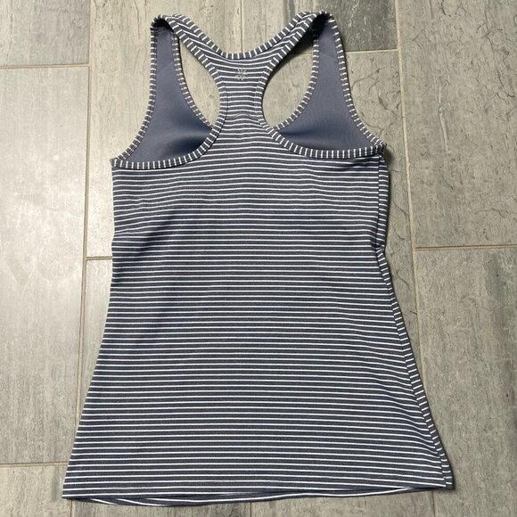 Athleta Racerback Built-In Bra Tank Top Grey White Stripes Size Small - Picture 6 of 10